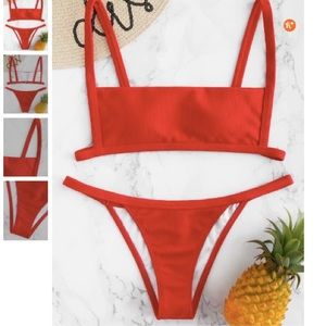 Red ribbed bikini